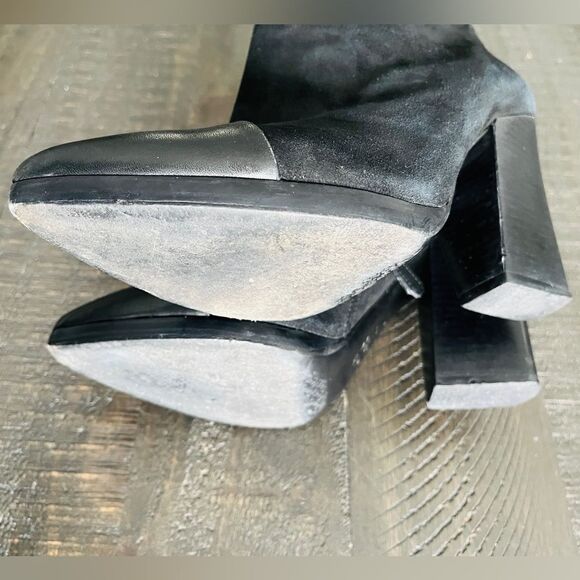 Tory Burch Black Suede Leather Cap Toe Ankle Boots Women’s 8M Block Heel Booties - Picture 8 of 11